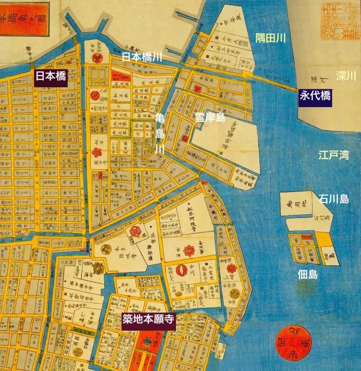 江戸切絵図に見る永代橋
