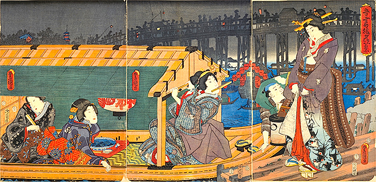 豊国『吾妻橋夕涼景』

