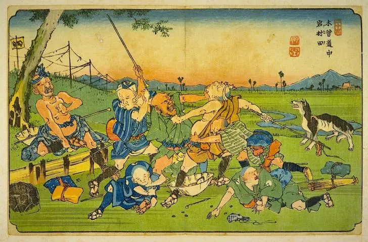 『木曽道中岩村田』（渓斎英泉）